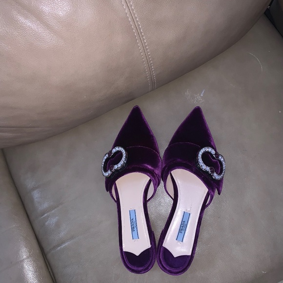 Prada Purple Crystal Jewel Velour Mules/Slides - Picture 1 of 3
